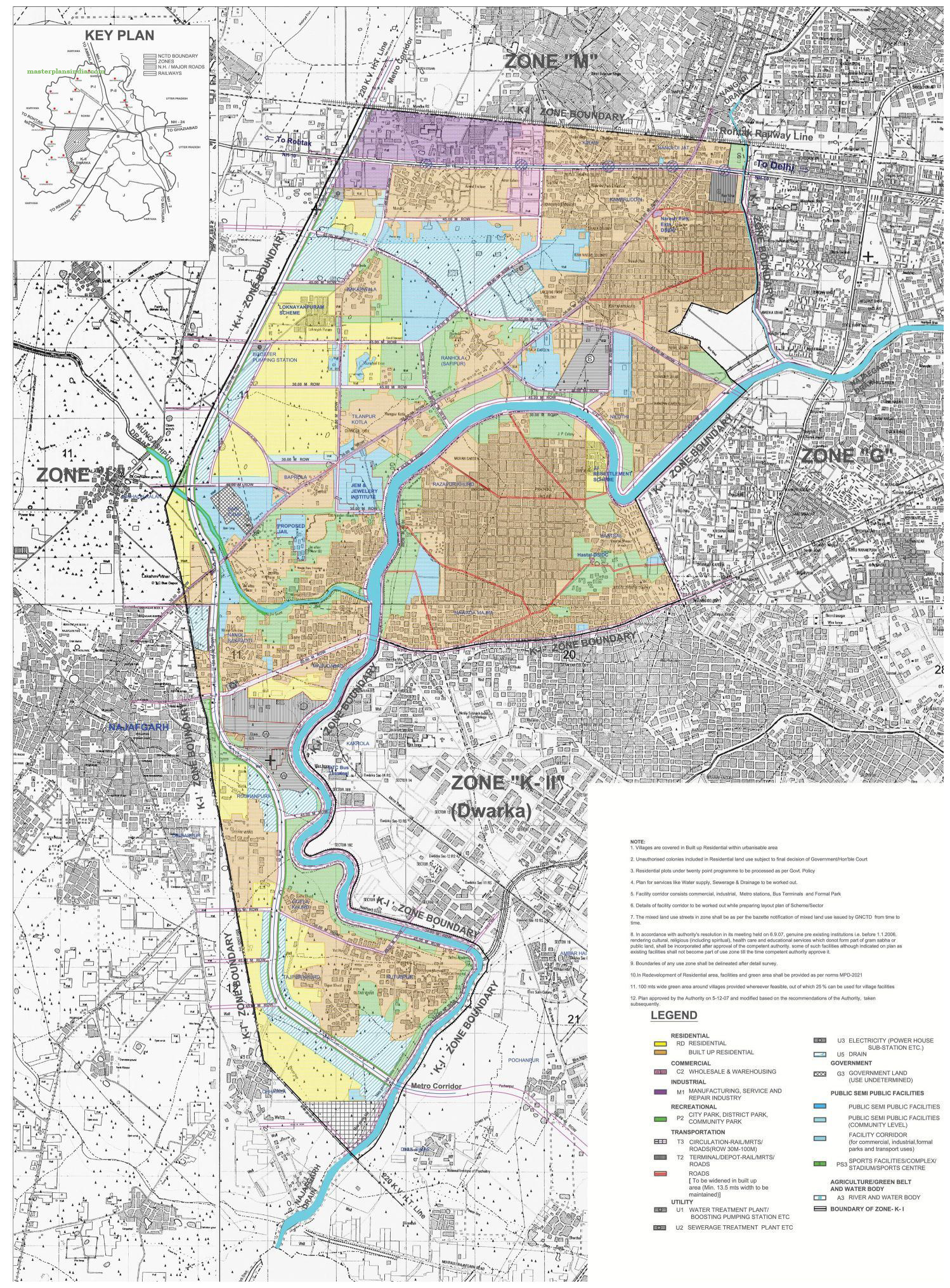 Zonal Development Plan Map Zone K1 South West Delhi 1 Master Plans India