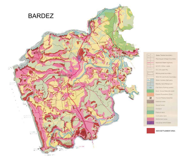 Bardez Old vs New Area Comparison Map 2001 - 2011