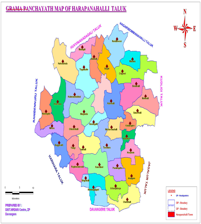Harapanahalli Taluk Gramapanchayth Map