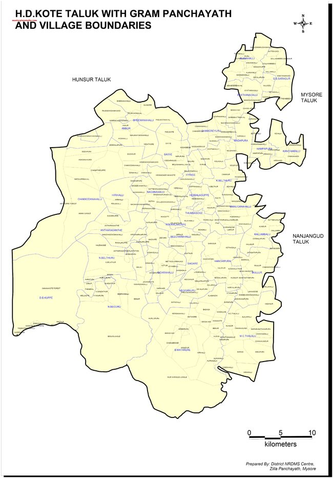 H.D.Kote Taluk Village Boundries Map