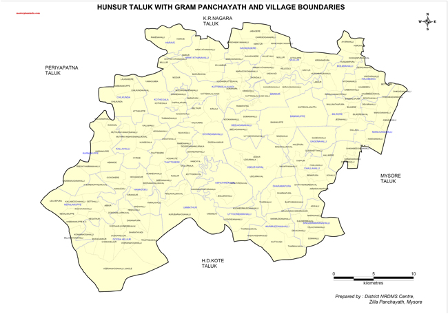 Hunsur Taluk Gramapanchath and Village Boundries Map