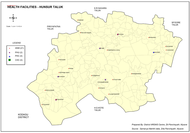 Hunsur Taluk Health Facilties Map