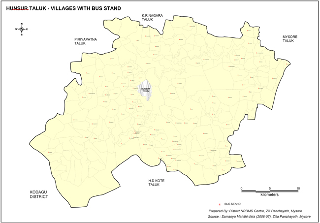 Hunsur Taluk Villages with Bus Stand Location
