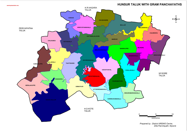 Hunsur Taluk with Gramapanchayth Map