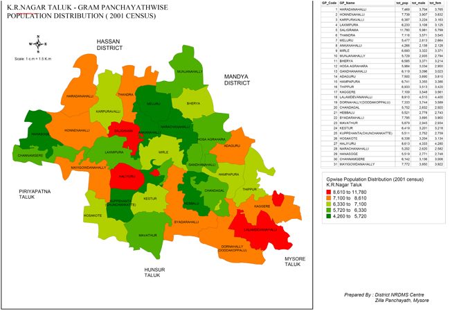 K.R. Nagar Taluk Population Distribution Map