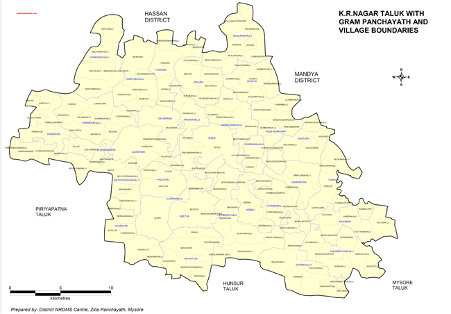 K.R. Nagar Taluk Village Boundaries Map
