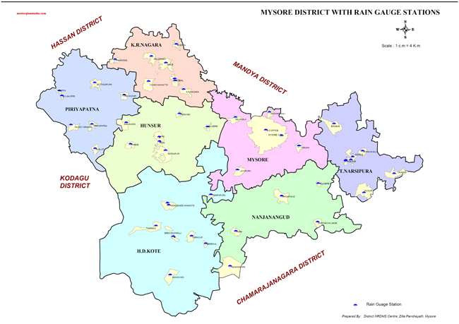 Mysore District with Rain Gauge Stations Location