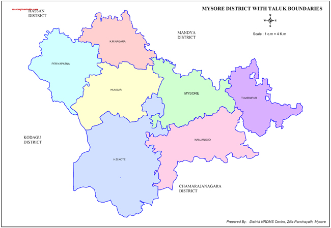 Mysore District with Taluk Boundries Map