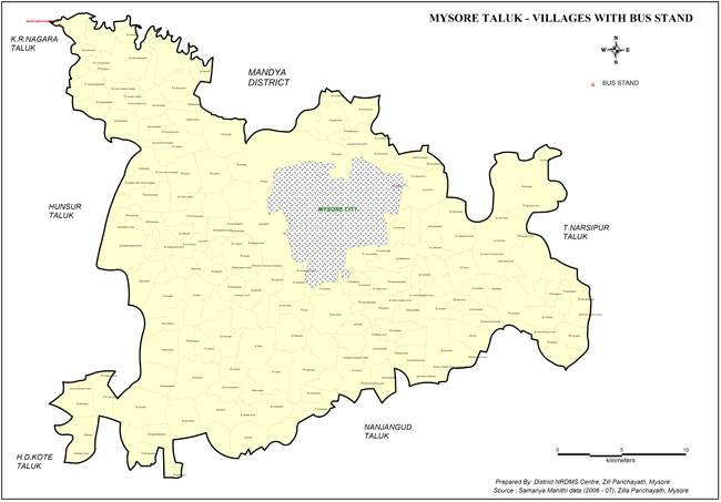 Mysore Taluk Villages with Bus Stand Locations