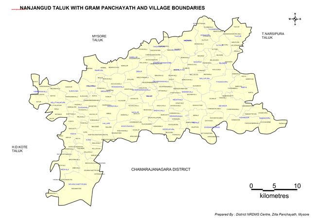 Nanjagud Taluk with Gramapanchayth and Villages Boundries